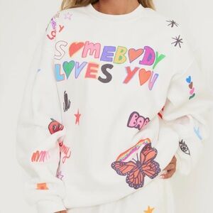 Somebody Loves You White Graphic Sweatshirt L/XL